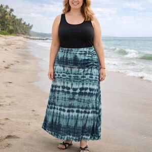 LADIES CODE Skirt Maxi Tie Dye Summer Spring Casual Blue Green Gray White 1X